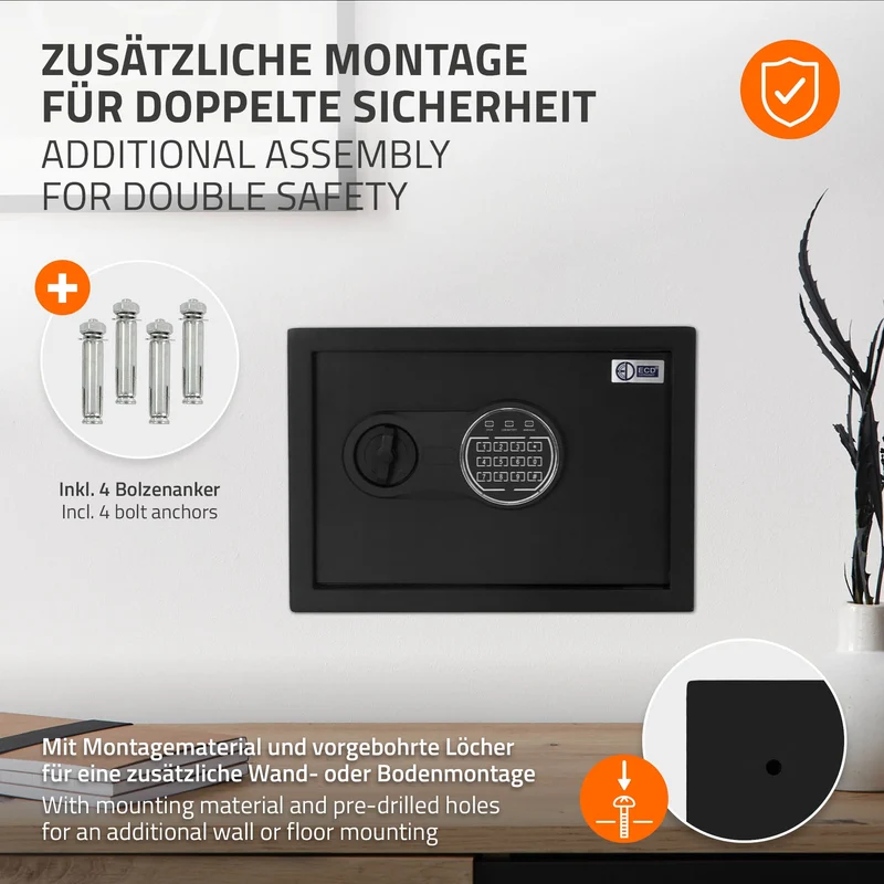 Safe Tresor 16L aus Stahl mit Elektronikschloss, Notschlüsseln und feuerfester Tasche