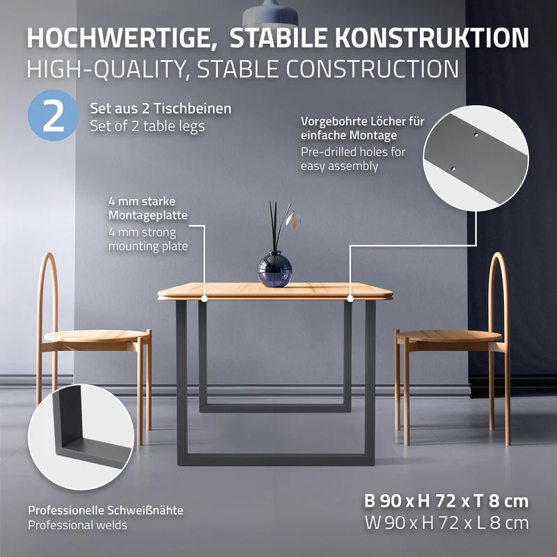 2x Tischbeine Tischkufen aus Vierkantprofilen 90x72 cm Anthrazit pulverbeschichtete Stahl