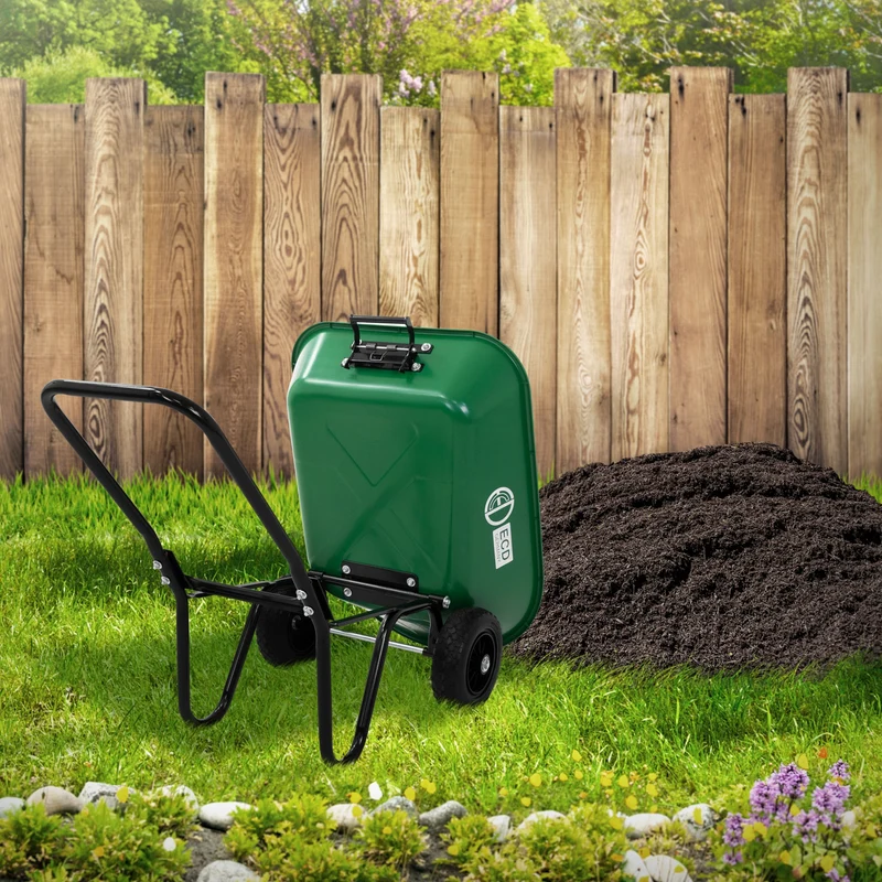 Schubkarrenwagen 78L, Gartenkarre mit Kippfunktion, Bauschubkarre mit Stahlrahmen, 2x PU-Reifen & PP-Wanne, 100 kg Tragkraft