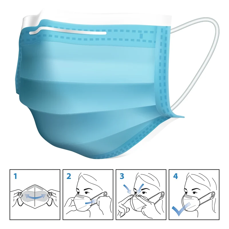 Einwegmasken 50 Stück 3-lagig Vliesmaterial Blau