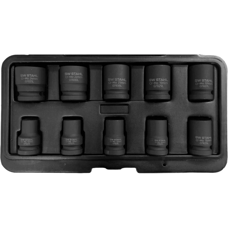 SW-Stahl IMPACT-Steckschlüsseleinsätze 1/2" 10-24 mm 10-teilig