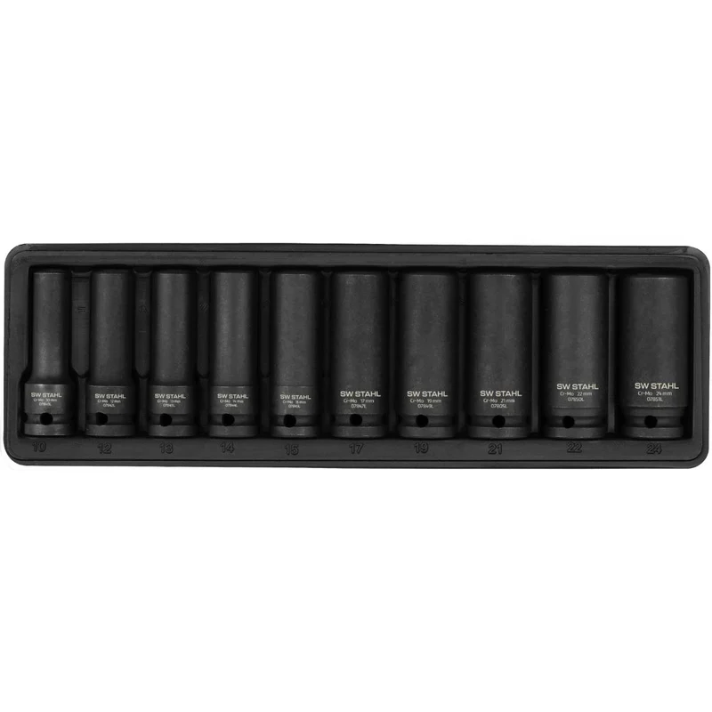SW-Stahl IMPACT-Steckschlüsseleinsätze 1/2" 10-24 mm tief 10-teilig