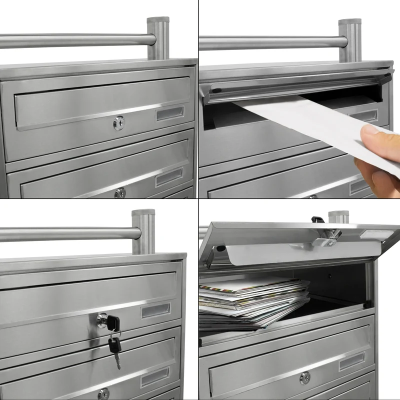 Briefkastenanlage mit Standfuß Silber 89x150x27 cm aus Edelstahl
