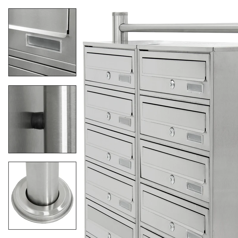 Briefkastenanlage mit Standfuß Silber 89x150x27 cm aus Edelstahl