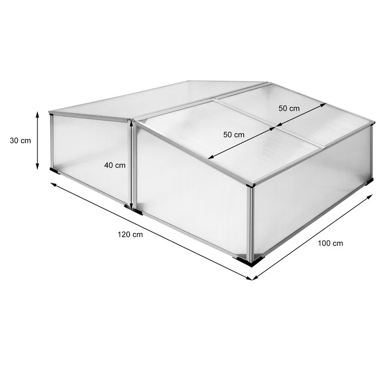 Doppel Frühbeet Gewächshaus 100x120x40 cm aus Polycarbonat mit Aluminium Rahmen