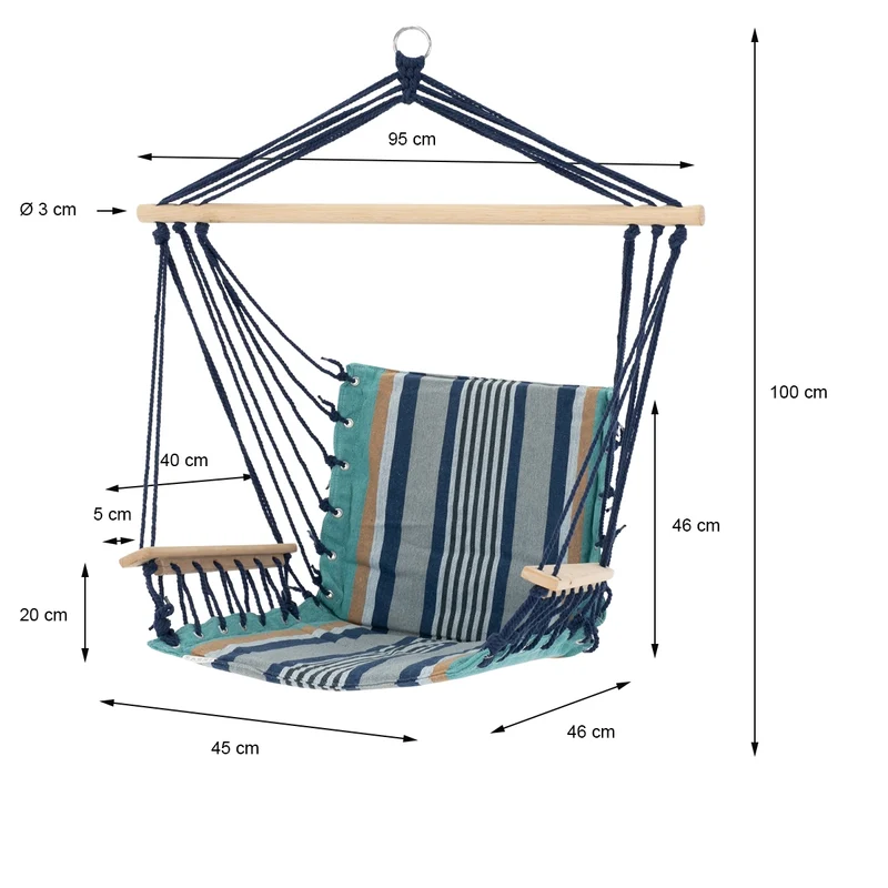 Hängesessel mit Gestell 45x100x43 cm Mehrfarbig aus Baumwolle und Hartholz