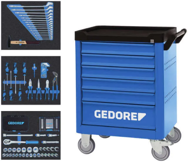 GEDORE workshop trolley, fully equipped, 169 pieces