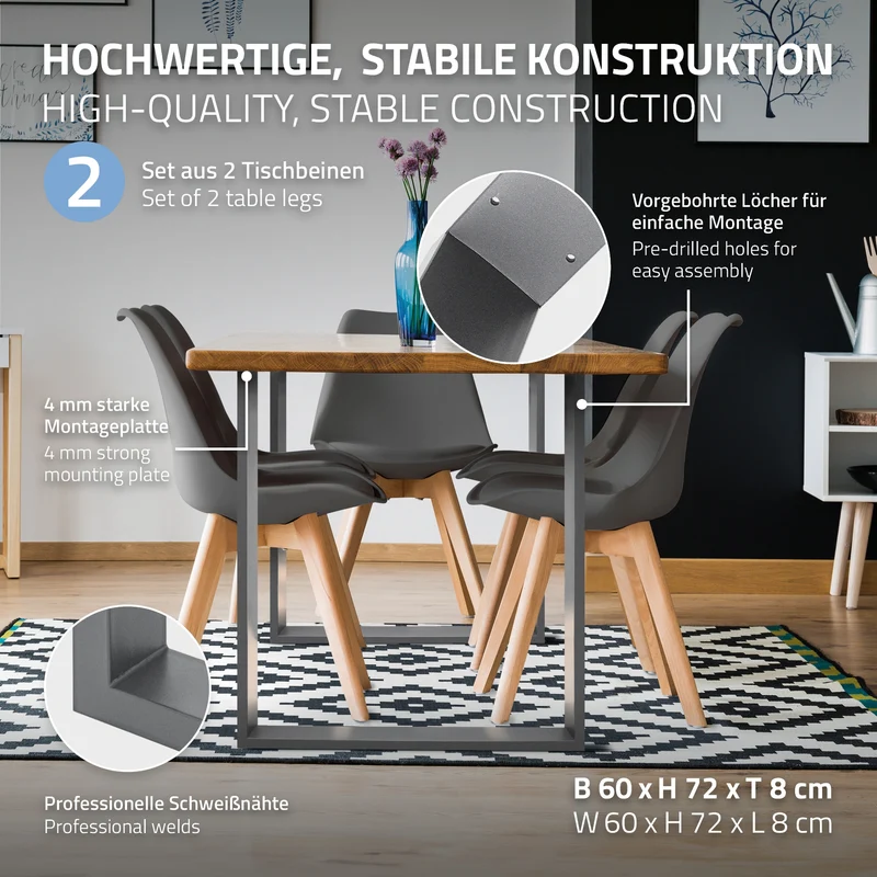 B-Ware Tischbeine 2er Set 60x72 cm Grau aus Metall