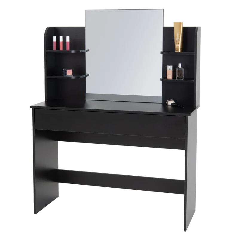 Schminktisch Frisiertisch 108x40x140 cm in Schwarz mit Spiegel, Schublade und Hocker ML-Design