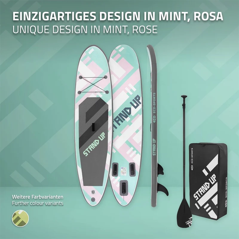 Stand Up Paddle aufblasbares SUP Board 308x78x10 cm in Rosa/Mint aus PVC inkl. Pumpe und Tragetasche