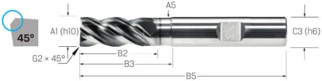 Solid Carbide End Mill VHM PREMUS, long, chamfer, Alcrona