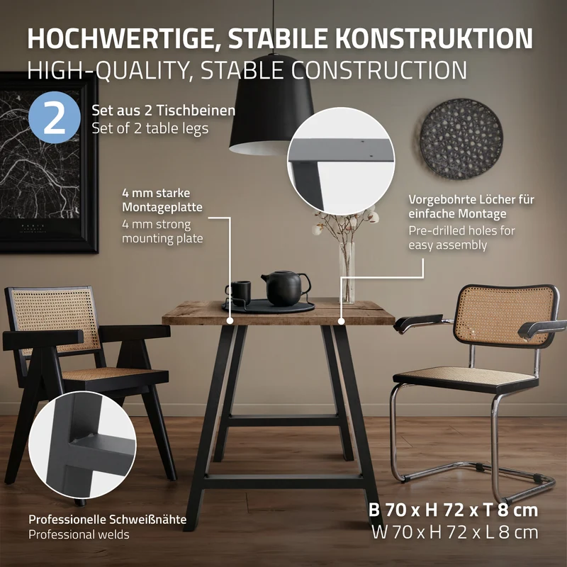 B-Ware Tischbeine Tischgestell 2er Set A-Form 70x72 cm Anthrazit aus Stahl