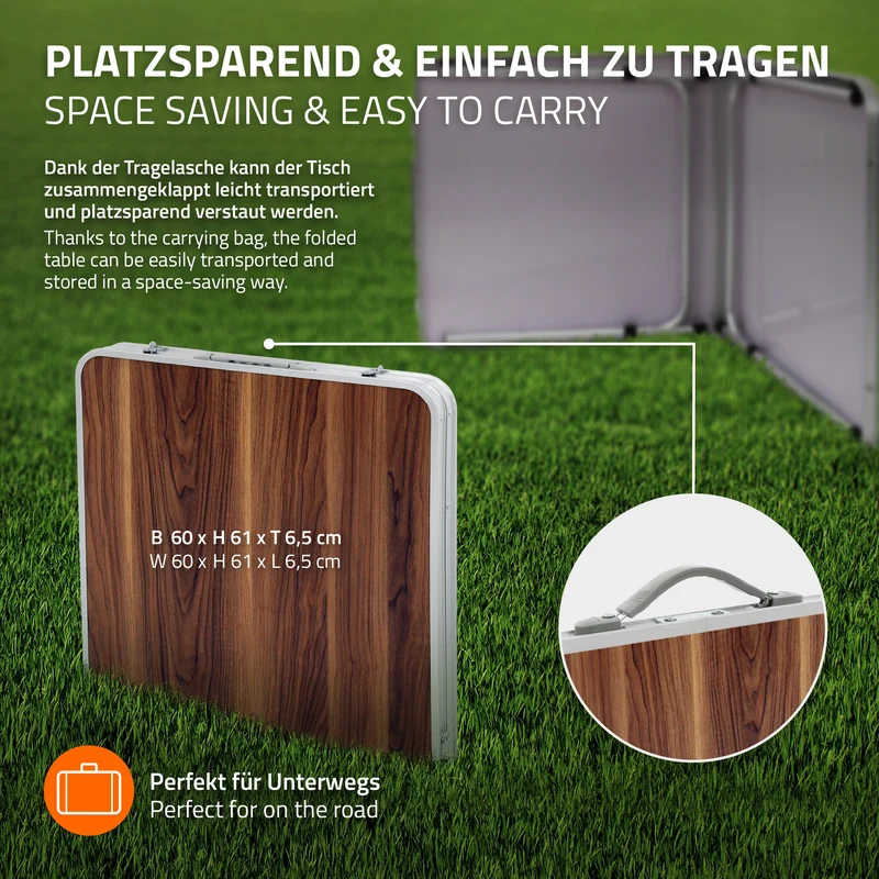 B-Ware Campingtisch mit Tragegriff 120 cm Braun aus Aluminium und MDF