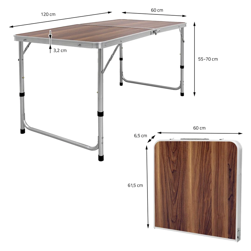 B-Ware Campingtisch mit Tragegriff 120 cm Braun aus Aluminium und MDF