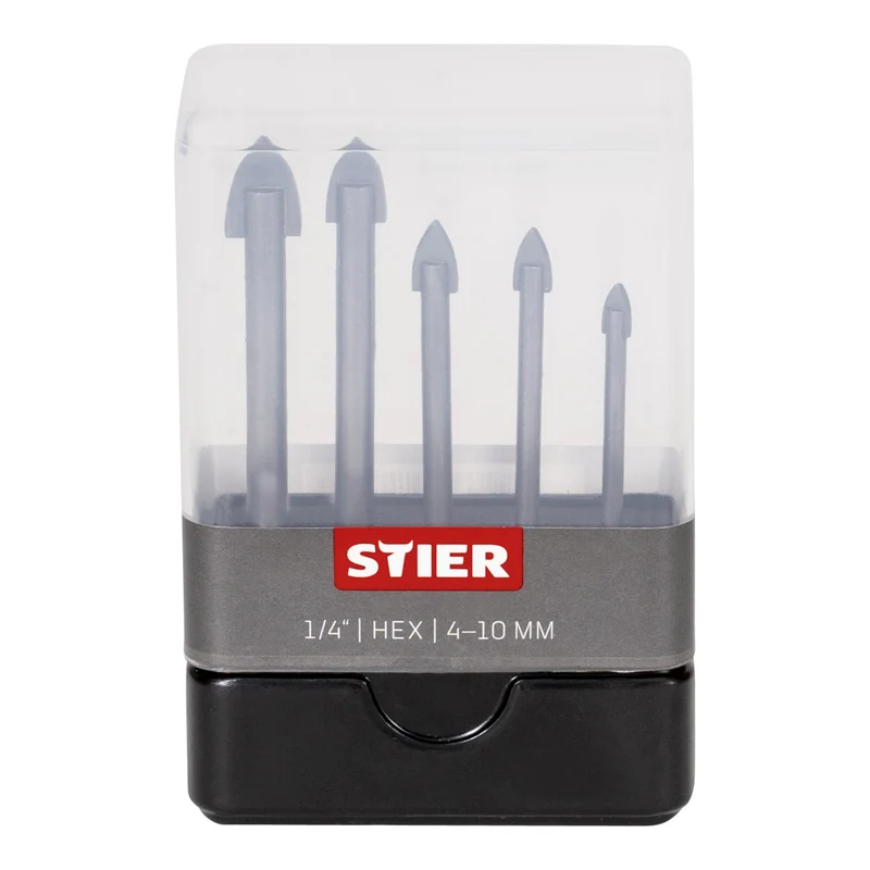 STIER Fliesenbohrer Set 5-teilig 1/4 Zoll Bit HEX Sechskant umfangreiches Set