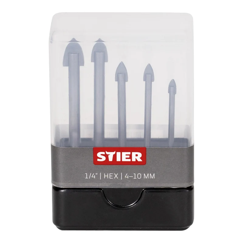 STIER Fliesenbohrer Set 5-teilig 1/4 Zoll Bit HEX Sechskant umfangreiches Set