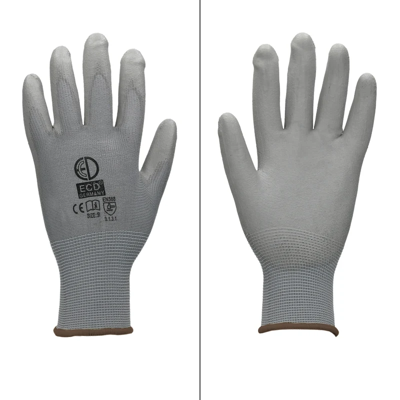 Arbeitshandschuhe mit PU-Beschichtung Grau Größe L 4er Set