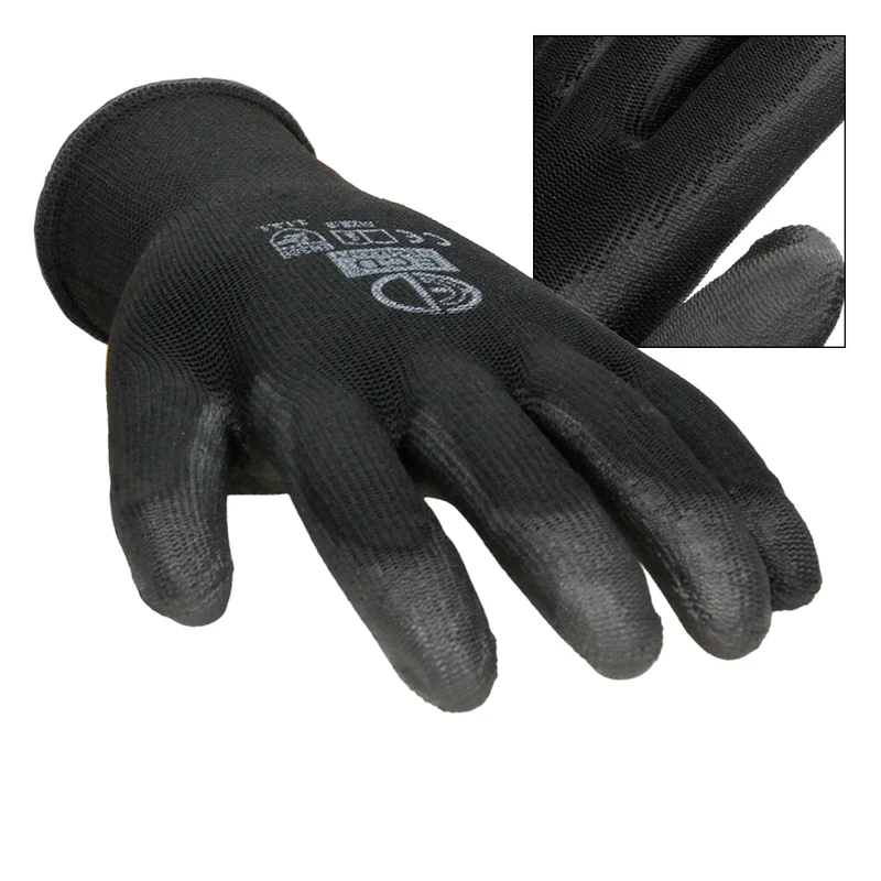 Arbeitshandschuhe 60 Paar mit PU-Beschichtung Schwarz Größe XL