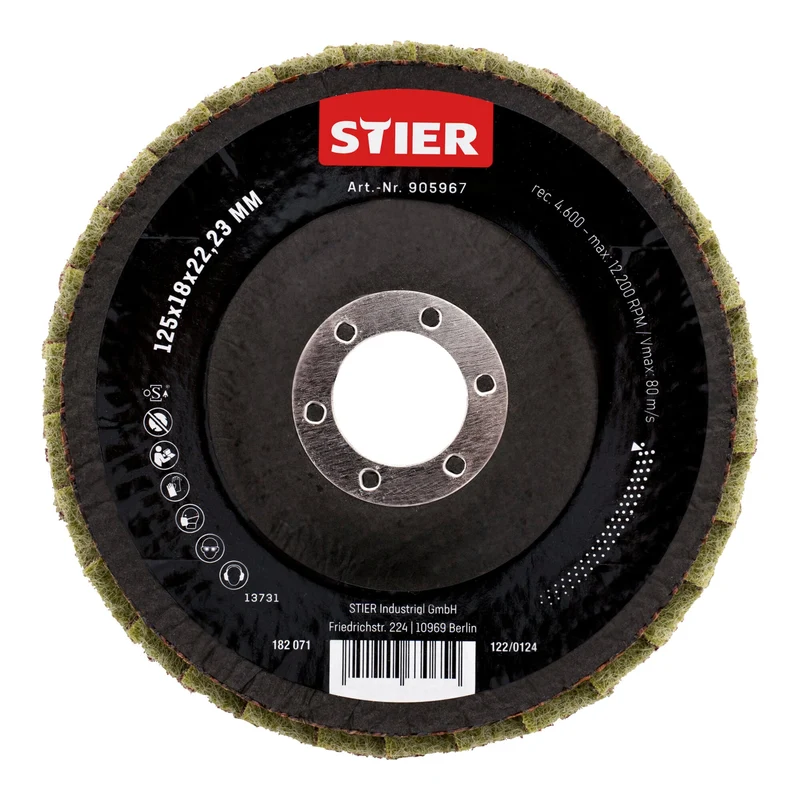 STIER Vlies Fächerschleifscheiben 125 x 18 x 22,23 mm grob 5 Stk. kühler Schliff