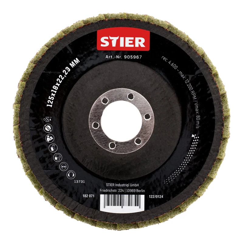 STIER Vlies Fächerschleifscheiben 125 x 18 x 22,23 mm grob 5 Stk. kühler Schliff
