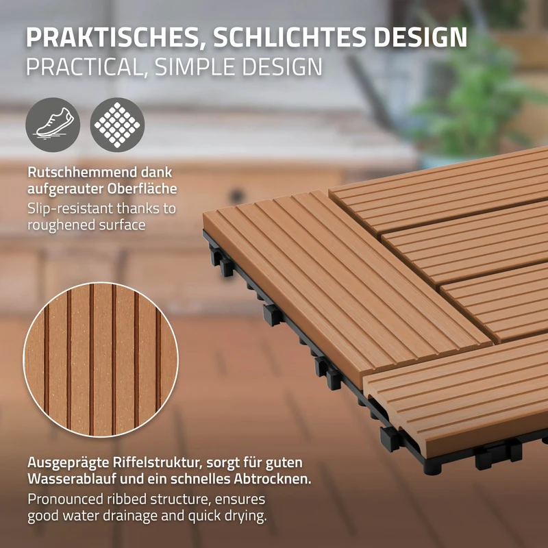 WPC Terrassenfliesen 30x30 cm 11er Set für 1m² Anthrazit in Holzoptik Mosaik mit Drainage und Klicksystem