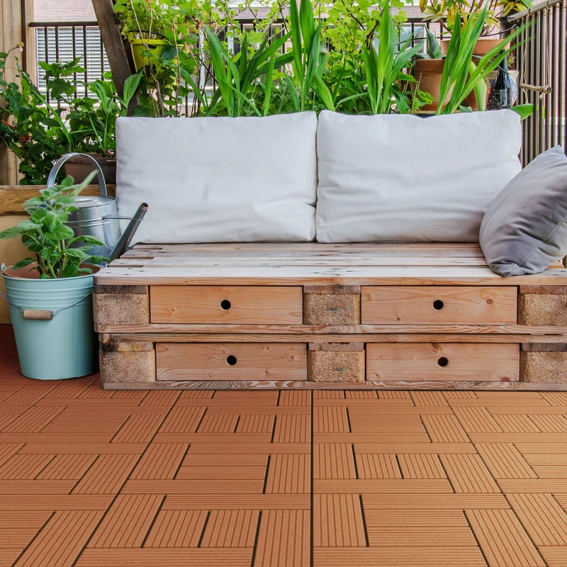 WPC Terrassenfliesen 30x30 cm 22er Set für 2m² Hellbraun in Holzoptik Mosaik mit Drainage und Klicksystem