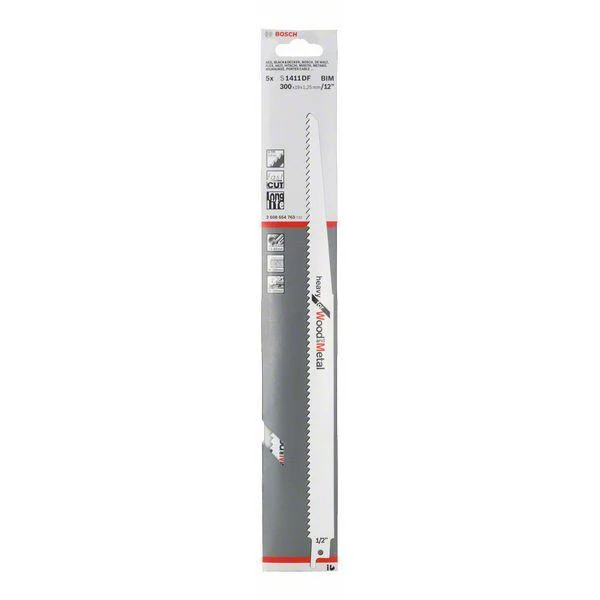 Bosch Reciprocating Saw Blade S 1411 DF Heavy for Wood and Metal - 5 Pieces