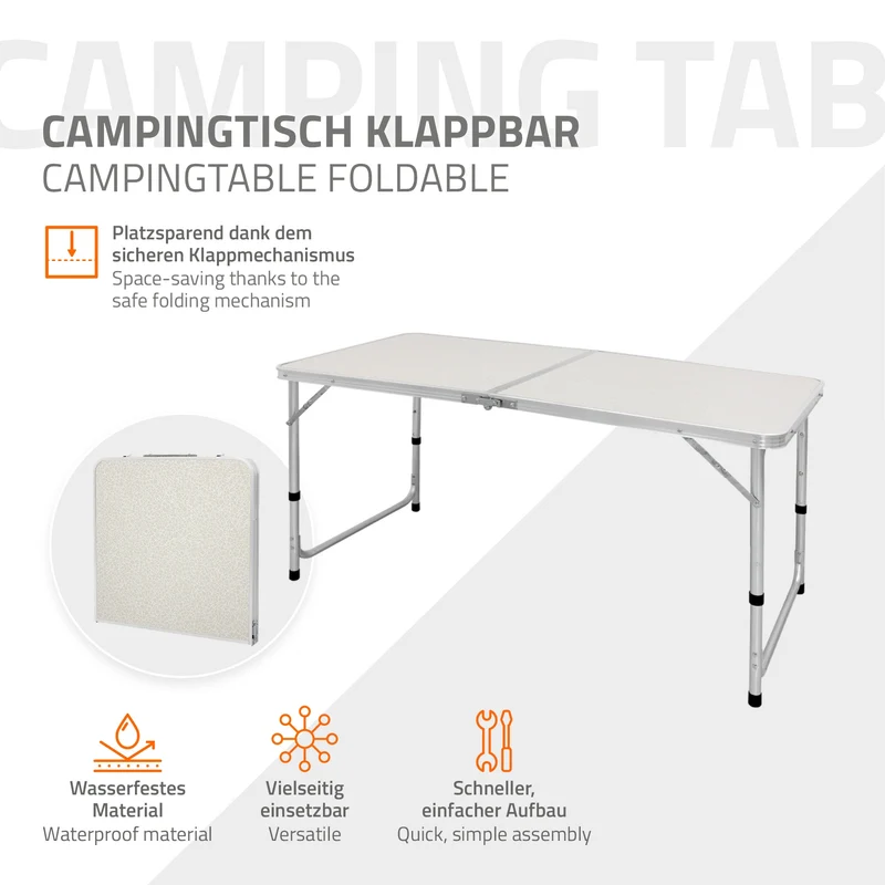 B-Ware Campingtisch mit Tragegriff 120 cm Weiß/Creme aus Aluminium und MDF