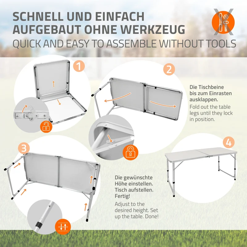 B-Ware Campingtisch mit Tragegriff 120 cm Weiß/Creme aus Aluminium und MDF