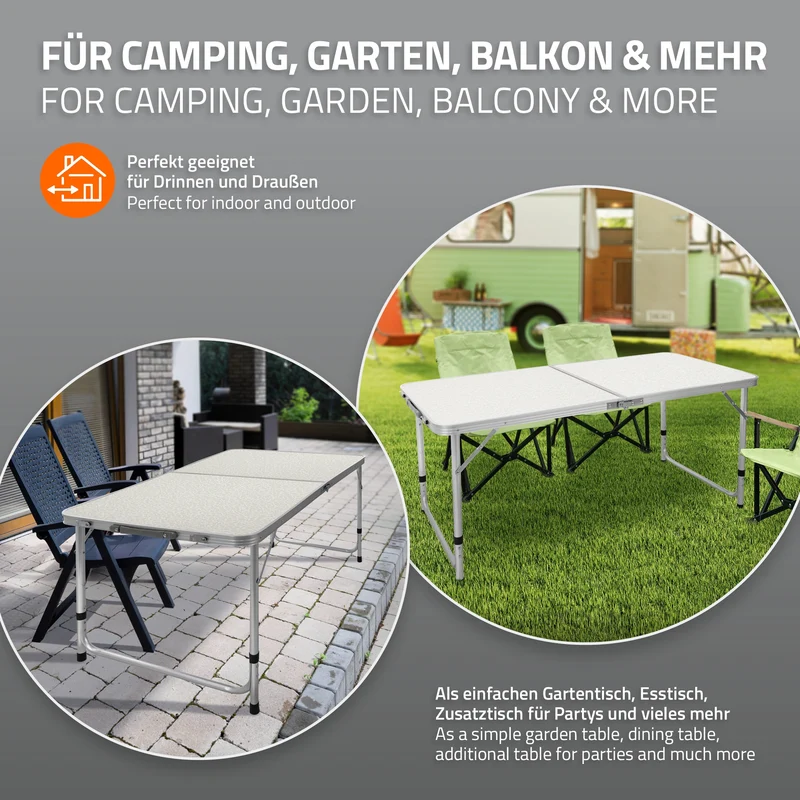 B-Ware Campingtisch mit Tragegriff 120 cm Weiß/Creme aus Aluminium und MDF