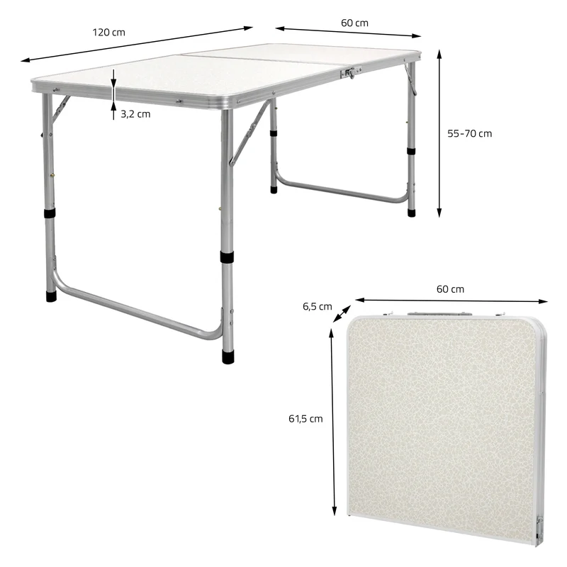 B-Ware Campingtisch mit Tragegriff 120 cm Weiß/Creme aus Aluminium und MDF