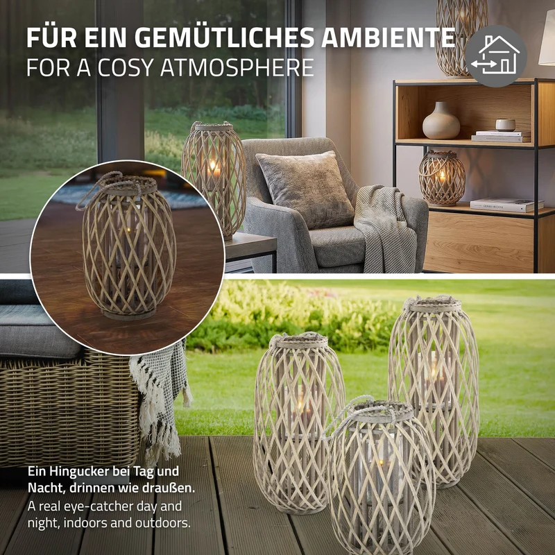 Riedlaterne mit Henkel 40x Ø26 cm Braun aus umweltfreundlichem Rattan