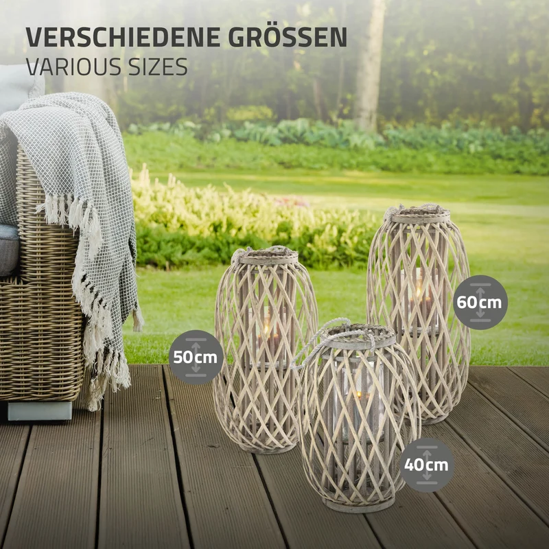 Riedlaterne mit Henkel 40x Ø26 cm Braun aus umweltfreundlichem Rattan