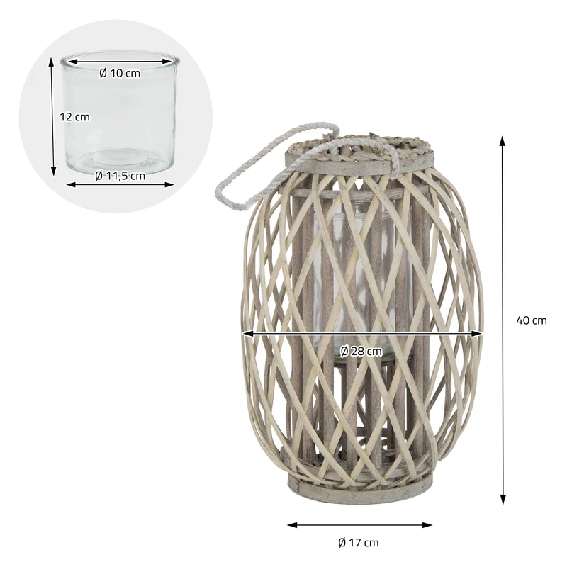 Riedlaterne mit Henkel 40x Ø26 cm Braun aus umweltfreundlichem Rattan