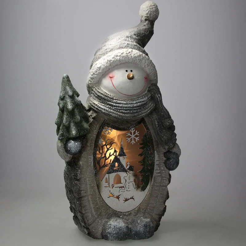 Schneemann mit LED Beleuchtung 53 cm aus Polyresin