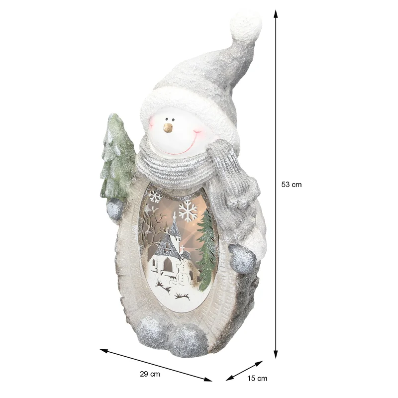 Schneemann mit LED Beleuchtung 53 cm aus Polyresin