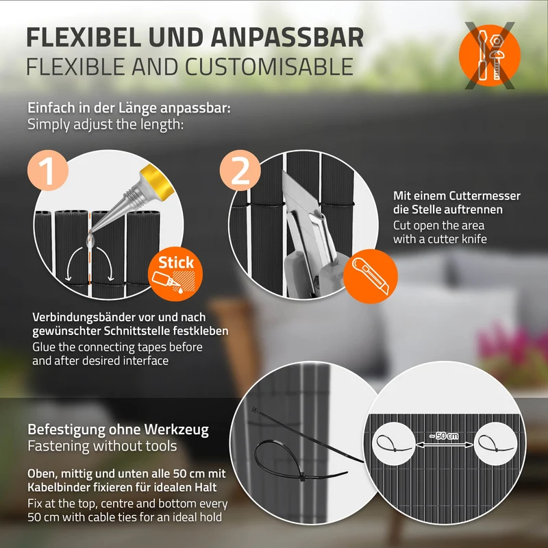 Sichtschutzmatte 120x300 cm Sichtschutzzaun Windschutz Balkonschutz PVC Anthrazit UV-beständig