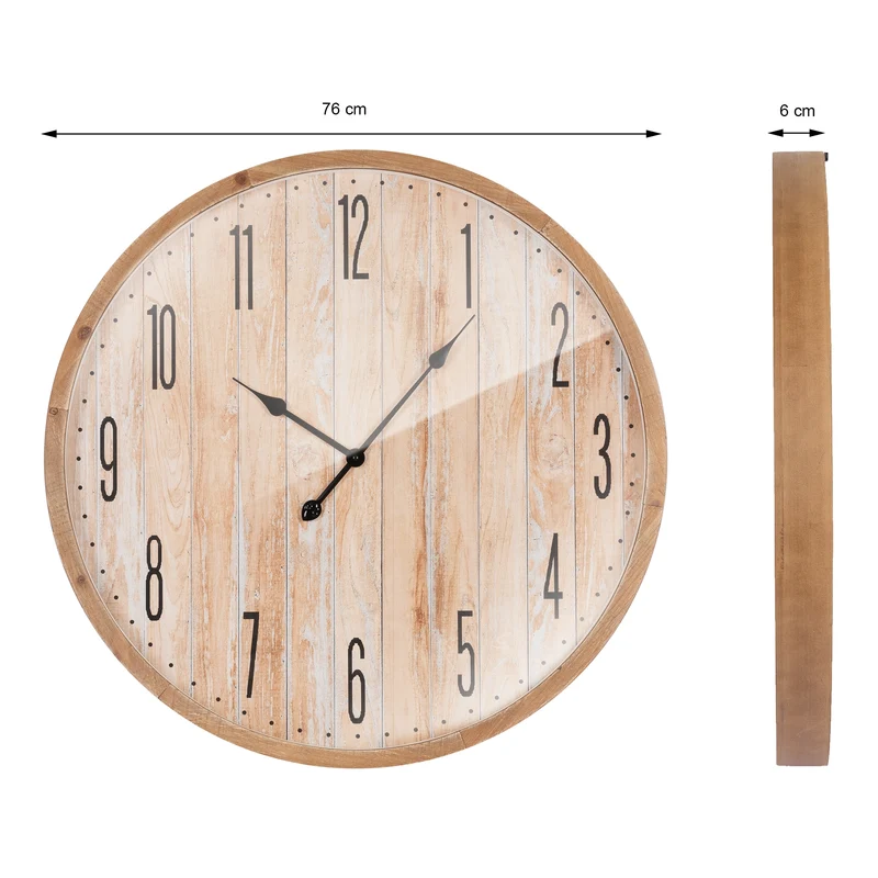 Große Wanduhr Ø 76 cm Fichtenoptik aus MDF mit arabischen Ziffern