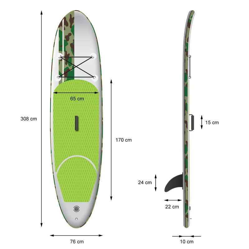 Stand Up Paddle aufblasbares SUP Board Classic 308x76x10 cm in Grün aus PVC inkl. Pumpe und Tragetasche