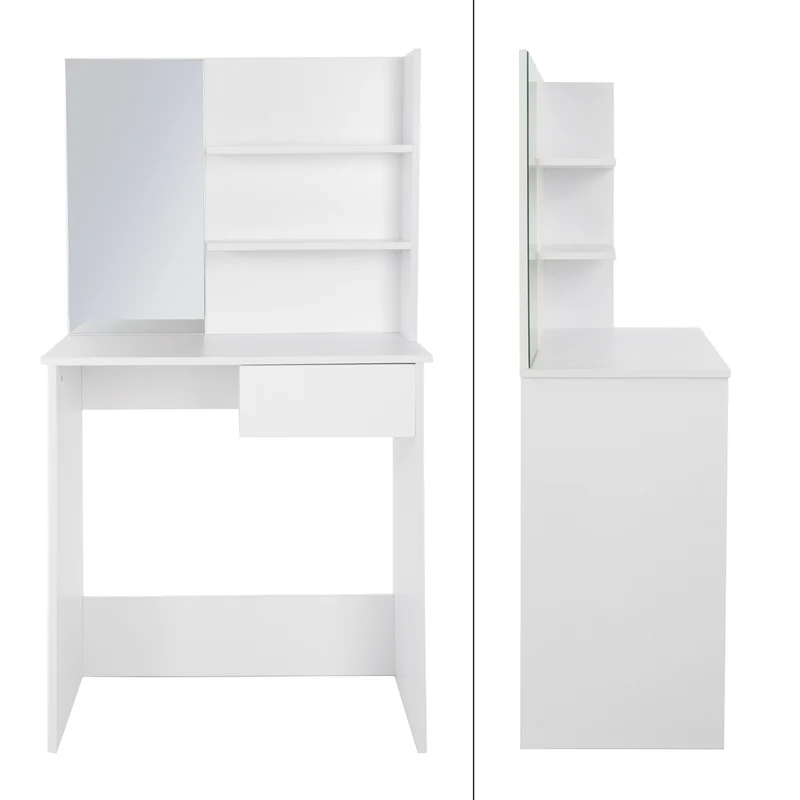 Schminktisch Frisiertisch 75x40x135 cm in Weiß mit Spiegel, Schublade & 3 Ablagen ML-Design
