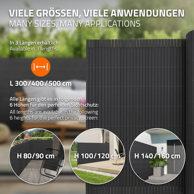 Sichtschutzmatte 100x1000 cm Sichtschutzzaun Windschutz Balkonschutz PVC Anthrazit UV-beständig