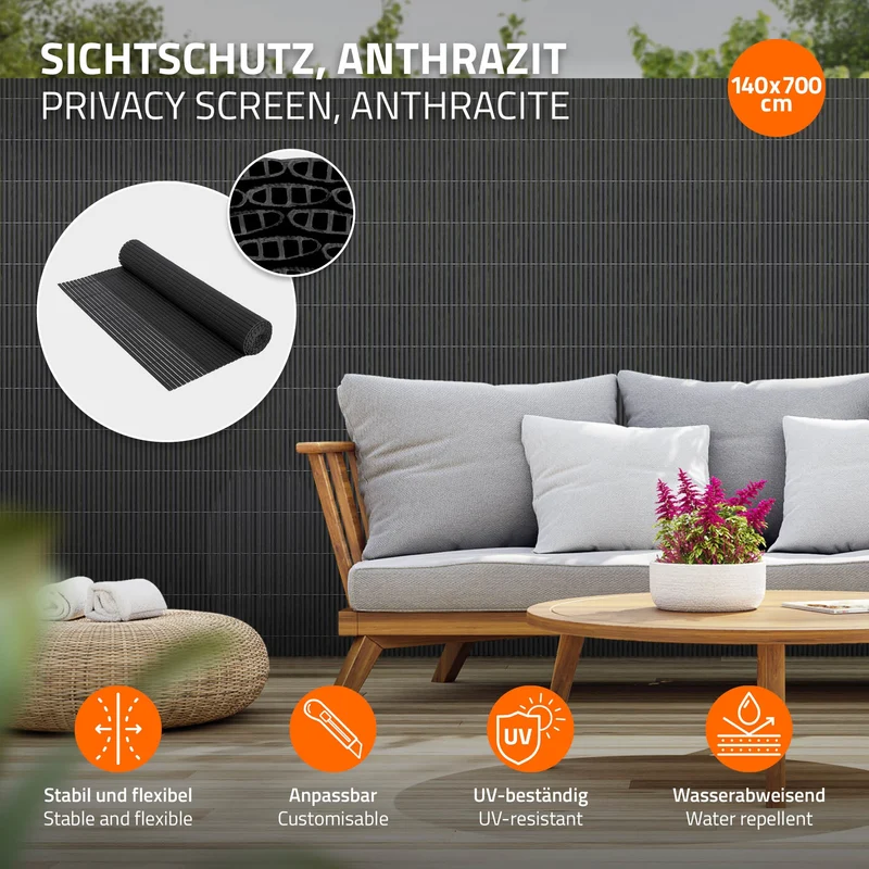 Sichtschutzmatte 140x700 cm Sichtschutzzaun Windschutz Balkonschutz PVC Anthrazit UV-beständig