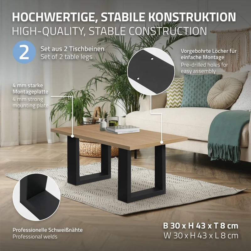 2x Tischbeine Bankkufen aus Vierkantprofilen 30x43 cm Schwarz pulverbeschichtete Stahl