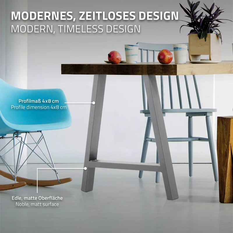 B-Ware Tischbeine Tischgestell 2er Set A-Design 70x72 cm Grau aus Stahl