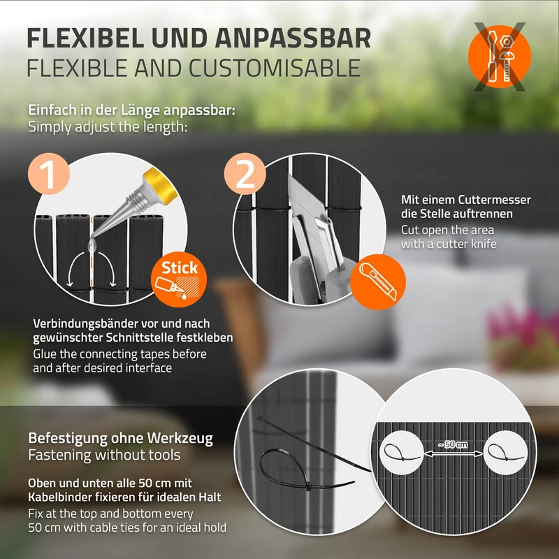 Sichtschutzmatte 100x900 cm Sichtschutzzaun Windschutz Balkonschutz PVC Anthrazit UV-beständig