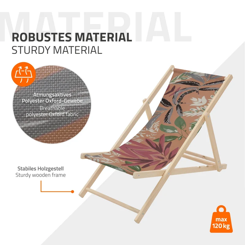 ECD Germany | Gartenliege klappbar aus Holz mit Floral Muster Strandliege Strandstuhl Sonnenliege