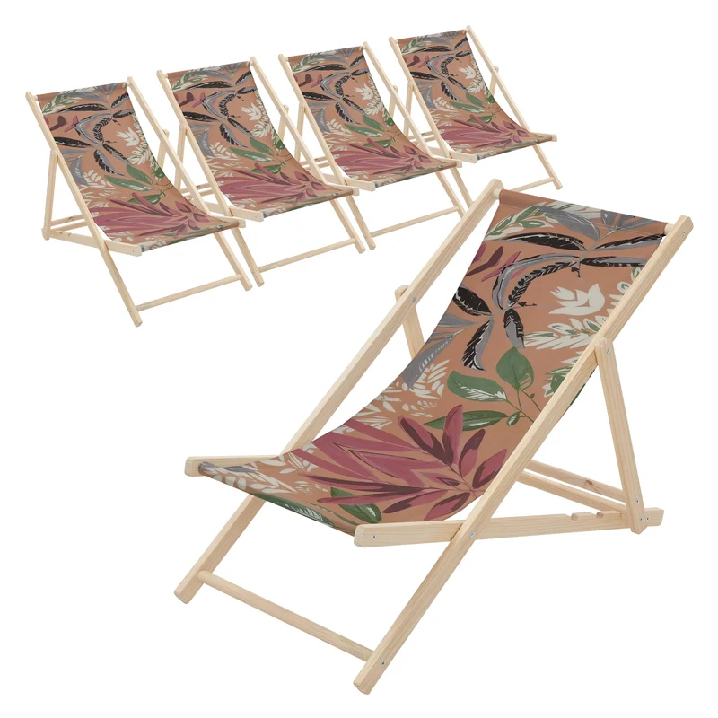 ECD Germany | Gartenliege klappbar aus Holz mit Floral Muster Strandliege Strandstuhl Sonnenliege