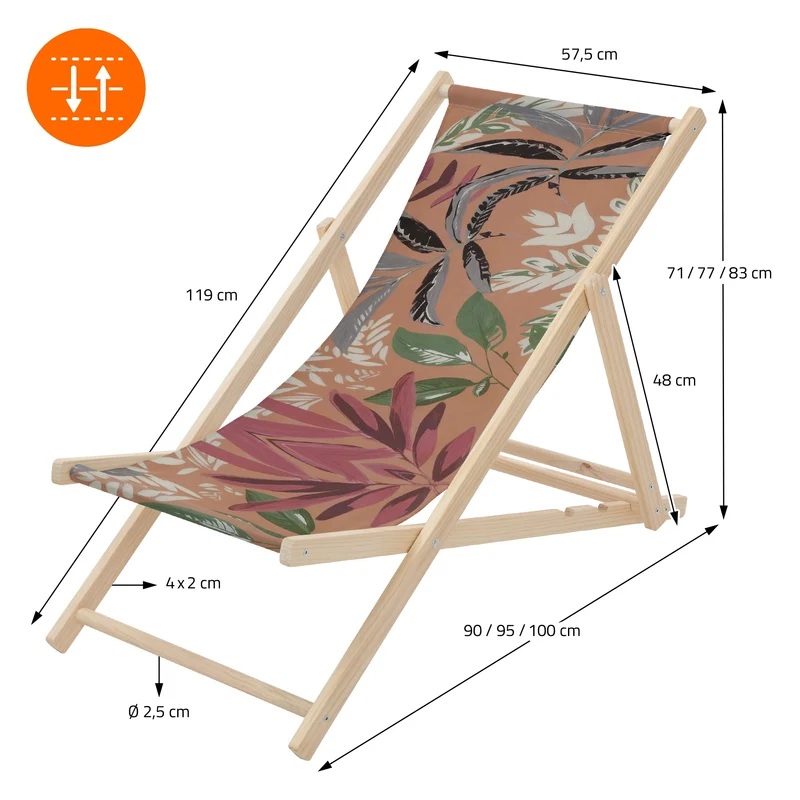 ECD Germany | Gartenliege klappbar aus Holz mit Floral Muster Strandliege Strandstuhl Sonnenliege