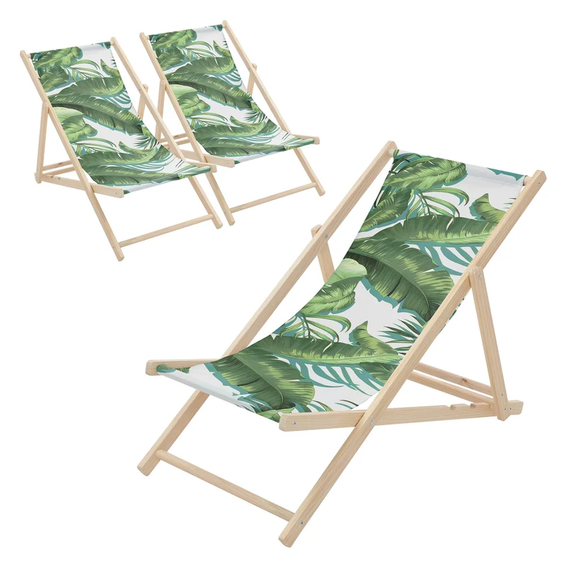 ECD Germany | Gartenliege klappbar aus Holz mit Floral Muster Strandliege Strandstuhl Sonnenliege