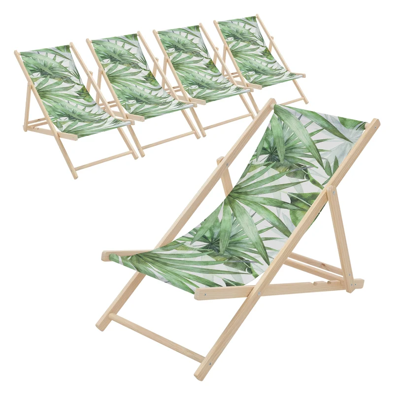 ECD Germany | Gartenliege klappbar aus Holz mit Floral Muster Strandliege Strandstuhl Sonnenliege